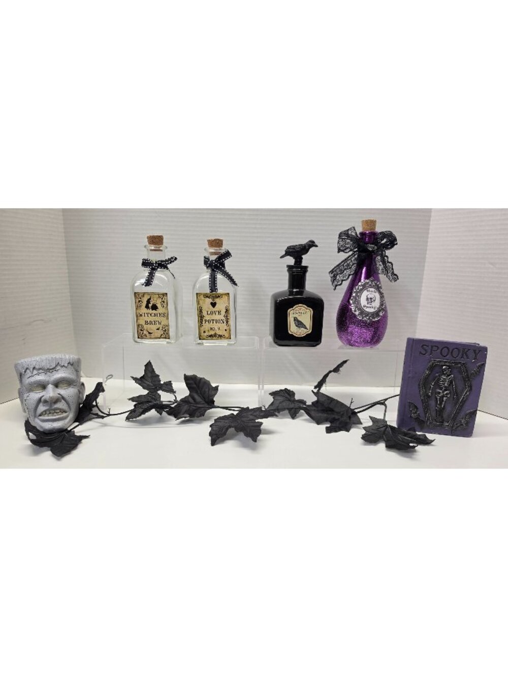 Halloween Apothecary Decor Lot Potion Bottles Frankenstein Spooky Book Witch